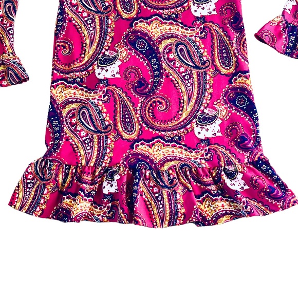 Lands' End girls magenta paisley knit A-line dress size 16 - Picture 5 of 8